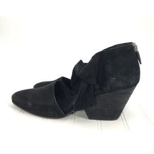 Eileen Fisher Mary Black Suede Twist Cuban Wedge Heel Pumps Size 9.5